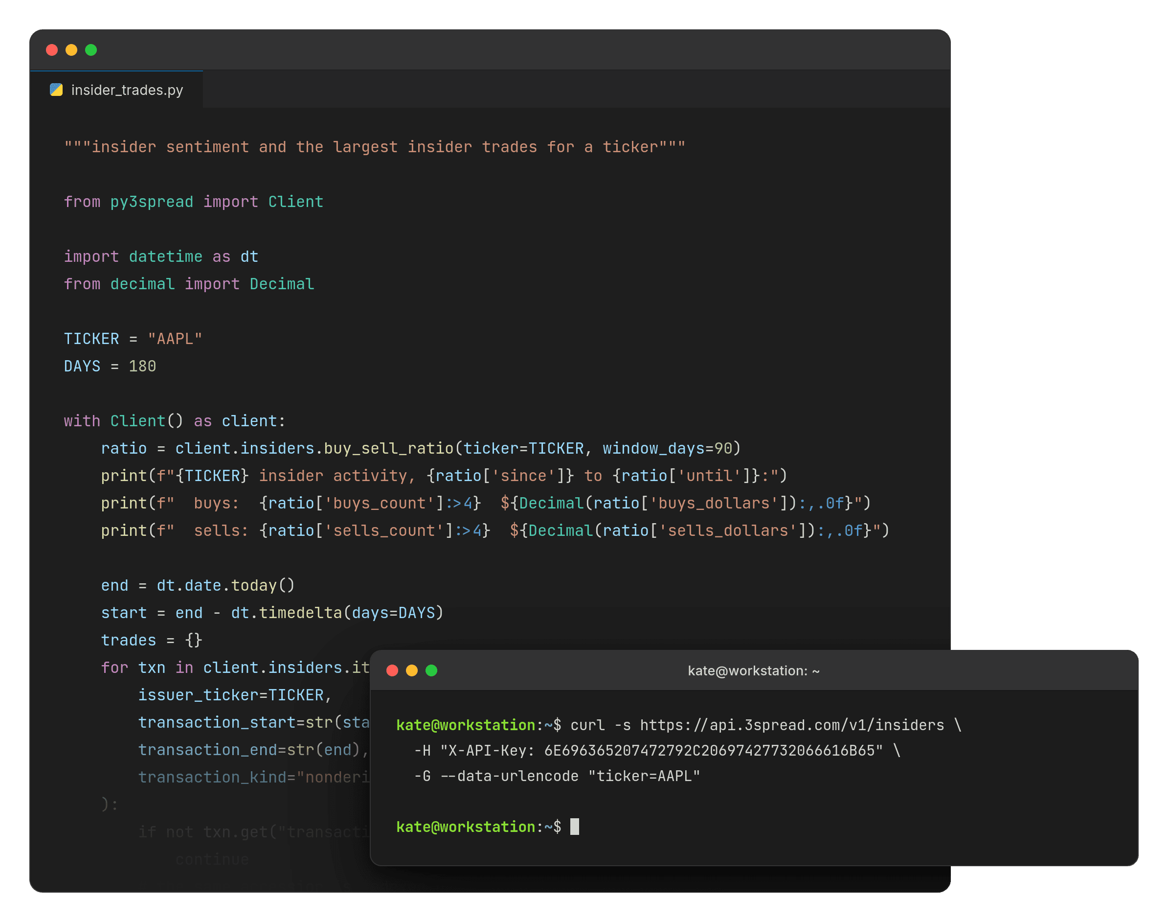 Python and a curl request calling the 3spread API
